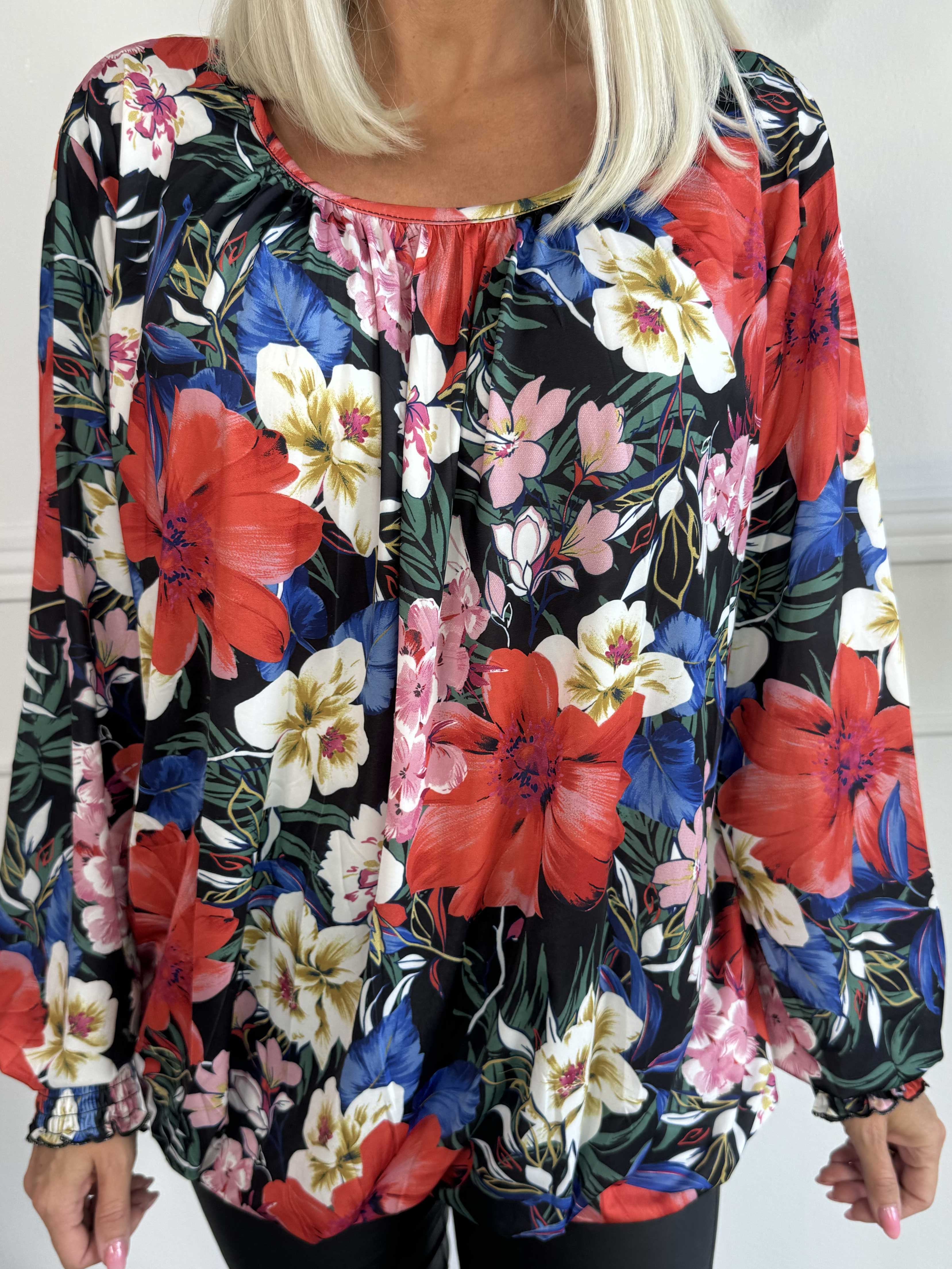 Miracle Floral L/S - Elastisk blommig blus med långa ärmar